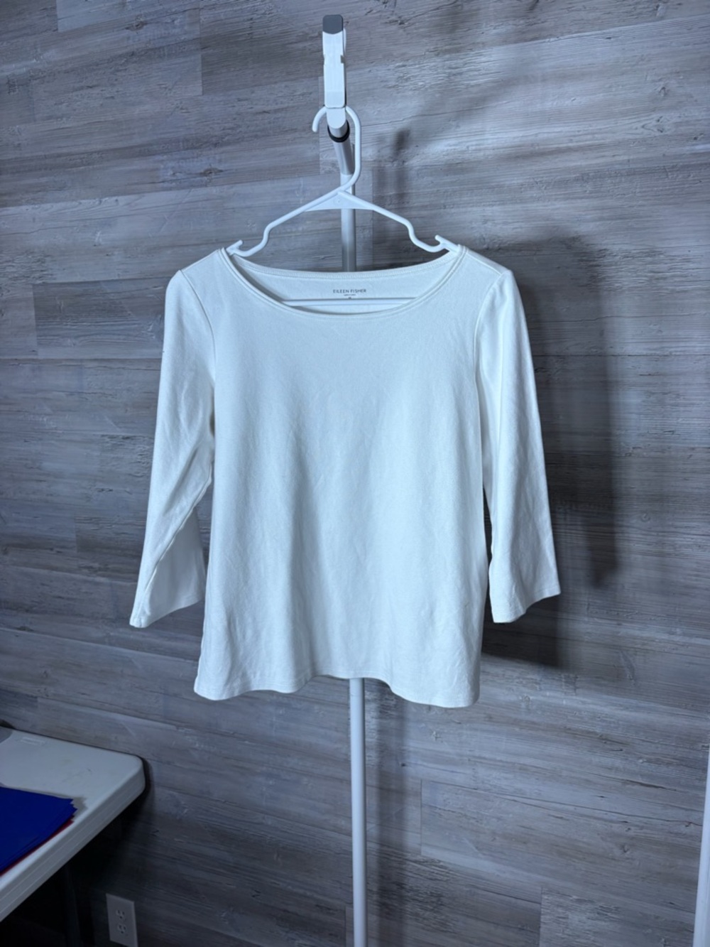 Eileen Fisher Off-White Boatneck Three-Quarter Sleeve Top 1875